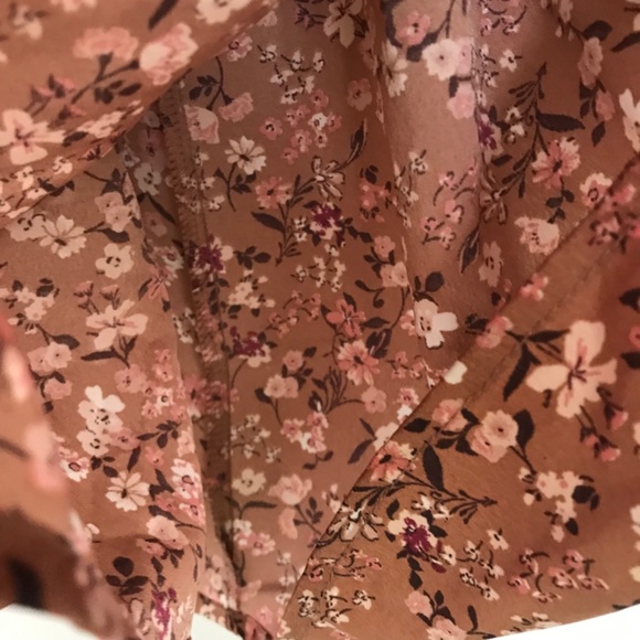 Streetwear Society Sweetheart Neckline Tie Floral Dress S Brown Pink Long Sleeve - Picture 9 of 15